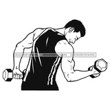Afro Man Fit Training Exercise Strong Muscle Lifting Weights Short Hairstyle B/W SVG JPG PNG Vector Clipart Cricut Silhouette Cut Cutting