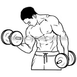 Afro Man Fit Training Exercise Strong Muscle Shirtless Lifting Weights Short Hairstyle B/W SVG JPG PNG Vector Clipart Cricut Silhouette Cut Cutting