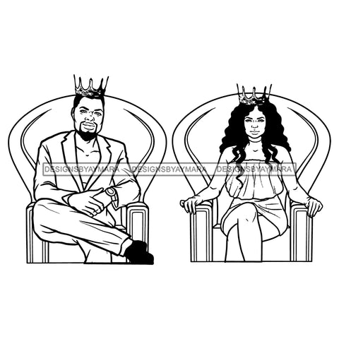 King Queen Sitting On Thrones Posing Photo Crowns Power Sexy Couple B/W SVG JPG PNG Vector Clipart Cricut Silhouette Cut Cutting