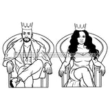 King Queen Sitting On Thrones Posing Photo Crowns Elegant Sexy Couple B/W SVG JPG PNG Vector Clipart Cricut Silhouette Cut Cutting