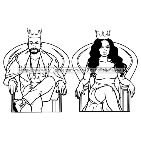 King Queen Sitting On Thrones Posing Photo Crowns Elegant Sexy Couple B/W SVG JPG PNG Vector Clipart Cricut Silhouette Cut Cutting