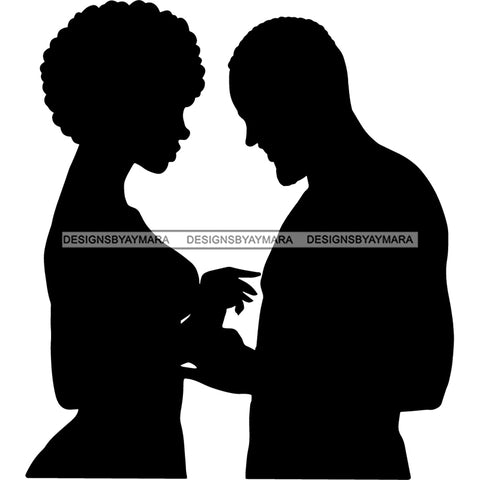 Couple Silhouette Soulmates Lovers True Love Man Woman Puffy Afro Hairstyle B/W SVG JPG PNG Vector Clipart Cricut Silhouette Cut Cutting