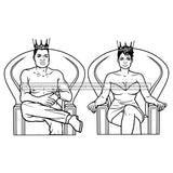King Queen Sitting On Thrones Posing Photo Crowns Cute Sexy Couple B/W SVG JPG PNG Vector Clipart Cricut Silhouette Cut Cutting