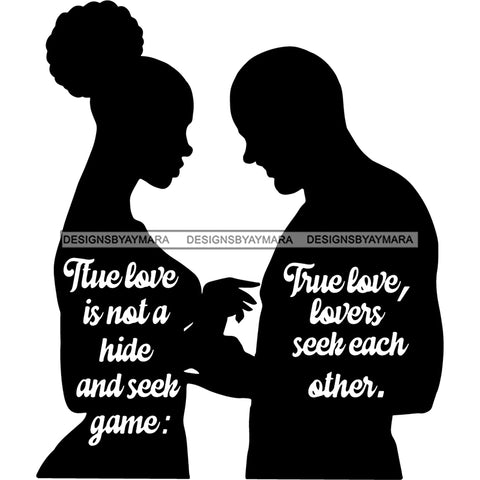 Couple Silhouette Love Quotes Soulmates True Love Man Woman Puffy Bun Hairstyle B/W SVG JPG PNG Vector Clipart Cricut Silhouette Cut Cutting