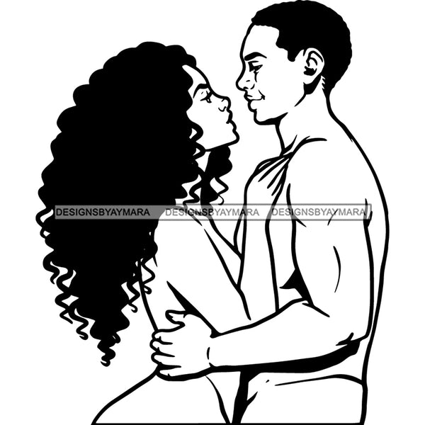 Nude Couple Holding Looking Each Other Lovers Romantic Honeymoon B/W SVG JPG PNG Vector Clipart Cricut Silhouette Cut Cutting