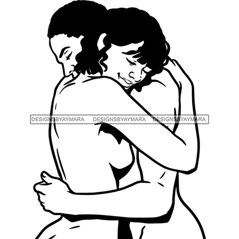 Nude Couple Lovers Hugging Smiling Enjoying Romantic Honeymoon B/W SVG JPG PNG Vector Clipart Cricut Silhouette Cut Cutting