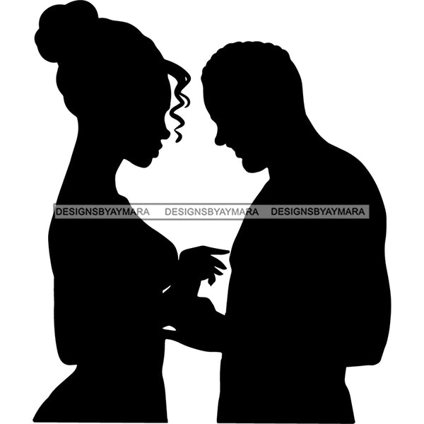 Couple Silhouette Lovers Soulmates True Love Man Woman Puffy Afro Hairstyle B/W SVG JPG PNG Vector Clipart Cricut Silhouette Cut Cutting