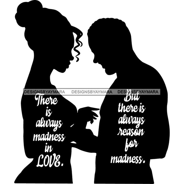 Couple Silhouette Love Quotes Soulmates True Love Man Woman Bun Hairstyle B/W SVG JPG PNG Vector Clipart Cricut Silhouette Cut Cutting