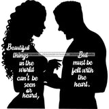 Couple Silhouette Love Quotes Soulmates True Love Man Woman Long Curly Hairstyle B/W SVG JPG PNG Vector Clipart Cricut Silhouette Cut Cutting