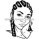 Beautiful Young Girl Sad Worried Facial Expression Hoop Earrings Braids Hairstyle B/W SVG JPG PNG Vector Clipart Cricut Silhouette Cut Cutting