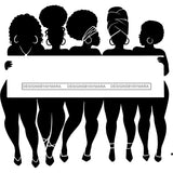 Group Of Black Sexy Women Plus Size Silhouettes Holding Banner Sign Logo Business Advertising Melanin B/W  SVG JPG PNG Vector Clipart Cricut Silhouette Cut Cutting