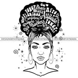 Black Woman Full Face Hair Quotes Headband Bamboo Hoop Earrings B/W SVG JPG PNG Vector Clipart Cricut Silhouette Cut Cutting