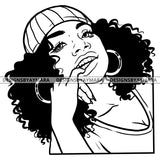 Afro Girl Babe Ghetto Hipster Baseball Cap Puffy Afro Hairstyle B/W SVG JPG PNG Vector Clipart Cricut Silhouette Cut Cutting