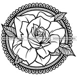 Gorgeous Blossom Rose Geometric Pattern B/W SVG JPG PNG Vector Clipart Cricut Silhouette Cut Cutting