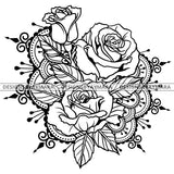 3 Beautiful Mandala Garden Flower Roses B/W SVG JPG PNG Vector Clipart Cricut Silhouette Cut Cutting