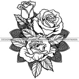 3 Beautiful Garden Roses Tattoo Ink Art B/W SVG JPG PNG Vector Clipart Cricut Silhouette Cut Cutting