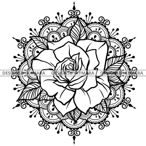 Beautiful Single Rose Tattoo Ink Art Romance B/W SVG JPG PNG Vector Clipart Cricut Silhouette Cut Cutting
