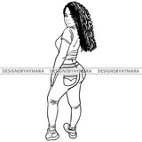 Afro Latina Sexy Babe Long Curly Hairstyle B/W SVG JPG PNG Vector Clipart Cricut Silhouette Cut Cutting