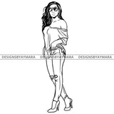 Afro Latina Sexy Babe Sunglasses Off The Shoulder Fashion Style B/W SVG JPG PNG Vector Clipart Cricut Silhouette Cut Cutting