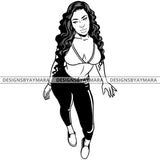 Afro Latina Sexy Babe Two Pieces Clothing Long Wavy Hairstyle B/W SVG JPG PNG Vector Clipart Cricut Silhouette Cut Cutting