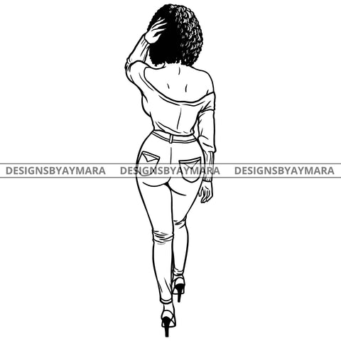 Afro Latina Sexy Babe Off The Shoulder Fashion Puffy Afro Hairstyle B/W SVG JPG PNG Vector Clipart Cricut Silhouette Cut Cutting