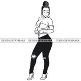 Afro Latina Sexy Babe Off The Shoulder Updo Hairstyle B/W SVG JPG PNG Vector Clipart Cricut Silhouette Cut Cutting