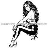 Afro Latina Sexy Babe Caliente Long Wavy Hairstyle B/W SVG JPG PNG Vector Clipart Cricut Silhouette Cut Cutting