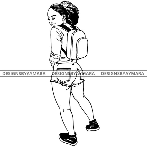 Afro Latina Sweet Babe Backpack Shorts Puffy Afro Hairstyle B/W SVG JPG PNG Vector Clipart Cricut Silhouette Cut Cutting