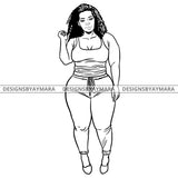 Afro Latina Sexy Babe Curvy Bodacious Curly Hair B/W SVG JPG PNG Vector Clipart Cricut Silhouette Cut Cutting