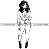 Afro Beauty Sexy Babe Shoulder Length Wavy Hairstyle B/W SVG JPG PNG Vector Clipart Cricut Silhouette Cut Cutting