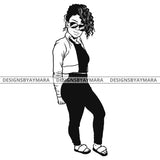 Afro Sexy Woman Smiling Sunglasses Short Curly Hairstyle B/W SVG JPG PNG Vector Clipart Cricut Silhouette Cut Cutting