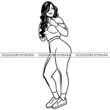 Afro Sexy Curvy Beauty Happiness Joy Long Wavy Hairstyle B/W SVG JPG PNG Vector Clipart Cricut Silhouette Cut Cutting