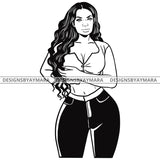 Afro Sexy Curvy Beauty Queen Long Wavy Hairstyle B/W SVG JPG PNG Vector Clipart Cricut Silhouette Cut Cutting