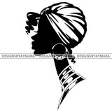 Afro Queen Woman Head Black Silhouette Scarf Headband Hoop Earrings Choker B/W SVG JPG PNG Vector Clipart Cricut Silhouette Cut Cutting