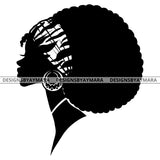 Afro Queen Woman Head Black Silhouette Hair Scarf Headband Puffy Afro Hairstyle B/W SVG JPG PNG Vector Clipart Cricut Silhouette Cut Cutting