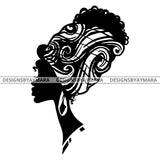 Afro Queen Woman Head Black Silhouette Head Wrap Hoop Earrings Necklace B/W SVG JPG PNG Vector Clipart Cricut Silhouette Cut Cutting