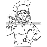 White Sexy Woman Chef Winking Gourmet Cuisine Chin Length Wavy Hairstyle B/W SVG JPG PNG Vector Clipart Cricut Silhouette Cut Cutting