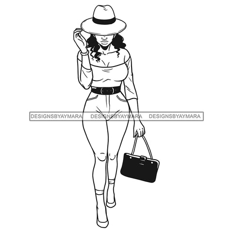 Black Girl Magic Walking Hat Purse Off The Shoulder Trendy Style B/W SVG JPG PNG Vector Clipart Cricut Silhouette Cut Cutting