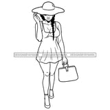 Black Girl Magic Walking Modern Short Dress Big Hat Purse Trendy Style B/W SVG JPG PNG Vector Clipart Cricut Silhouette Cut Cutting