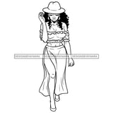 Black Girl Magic Walking Tropical Two Pieces Outfit Bamboo Hoop Earrings B/W SVG JPG PNG Vector Clipart Cricut Silhouette Cut Cutting