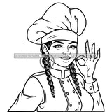 Afro Chef Woman Happy Smile Toque Hat Gourmet Food Braids Hairstyle B/W SVG JPG PNG Vector Clipart Cricut Silhouette Cut Cutting