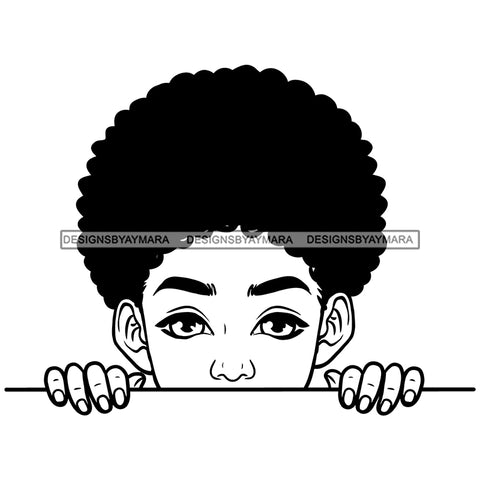 Peek A Boo Cute Child Boy Puffy Afro Hairstyle B/W SVG JPG PNG Vector Clipart Cricut Silhouette Cut Cutting