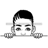 Peek A Boo Cute Child Boy Cornrow Braids Hairstyle B/W SVG JPG PNG Vector Clipart Cricut Silhouette Cut Cutting