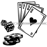 Playing Cards Gambling Poker Blackjack Money Casino B/W SVG JPG PNG Vector Clipart Cricut Silhouette Cut Cutting