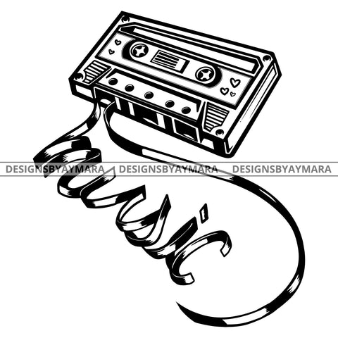 Cassette Tape Music Retro Audio Recorder B/W SVG JPG PNG Vector Clipart Cricut Silhouette Cut Cutting