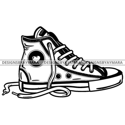 High Top Canvas Sneaker Fashion Style B/W SVG JPG PNG Vector Clipart Cricut Silhouette Cut Cutting