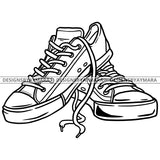 Flat Heel Canvas Sneakers Pair Fashion Style B/W SVG JPG PNG Vector Clipart Cricut Silhouette Cut Cutting