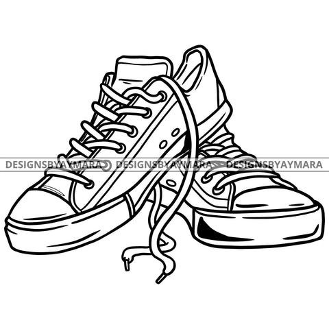 Flat Heel Canvas Sneakers Pair Fashion Style B/W SVG JPG PNG Vector Clipart Cricut Silhouette Cut Cutting