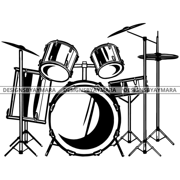 Drums Kit Percussion Concert Inspiration Party Musical Instrument B/W SVG JPG PNG Vector Clipart Cricut Silhouette Cut Cutting