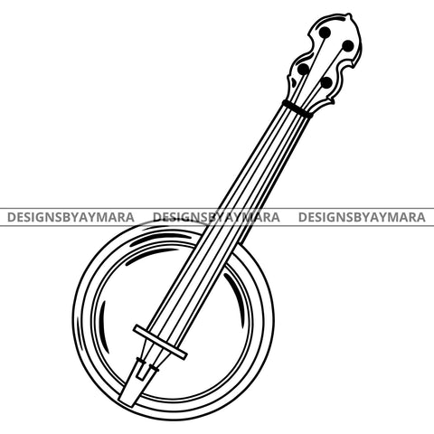 Banjo Concert Inspirational Melody Musical Instrument B/W SVG JPG PNG Vector Clipart Cricut Silhouette Cut Cutting